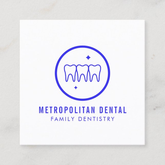 Modern Dentist Teeth Blue Logo Quadratische Visitenkarte (Vorderseite)