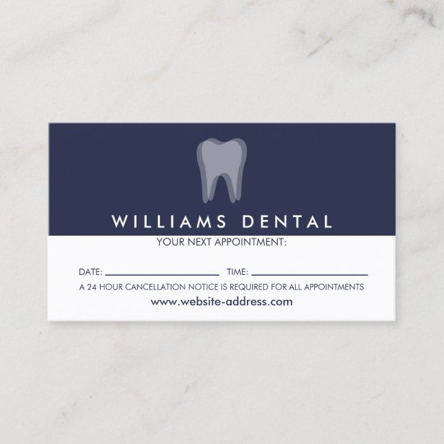 Modern Dentist Tooth Logo auf Navy Blue Apfelzuste Visitenkarte (Vorderseite)