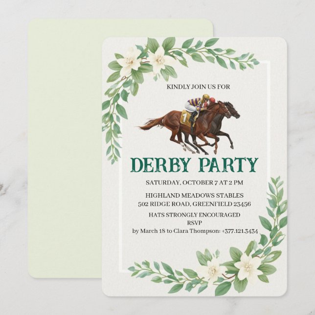 Modern Derby Horse Racing Party Invitation Einladung (Vorne/Hinten)