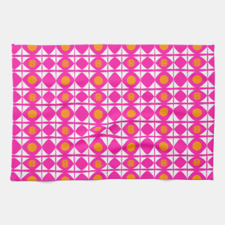 Modern desHot pink and orange sun with white sails Geschirrtuch