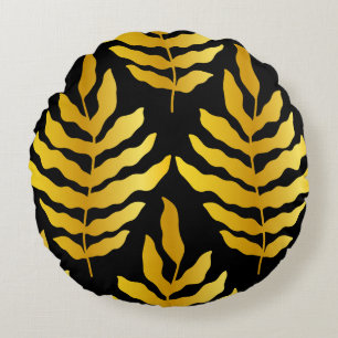 Modern design with leaves. Tropical leaves of gold Rundes Kissen