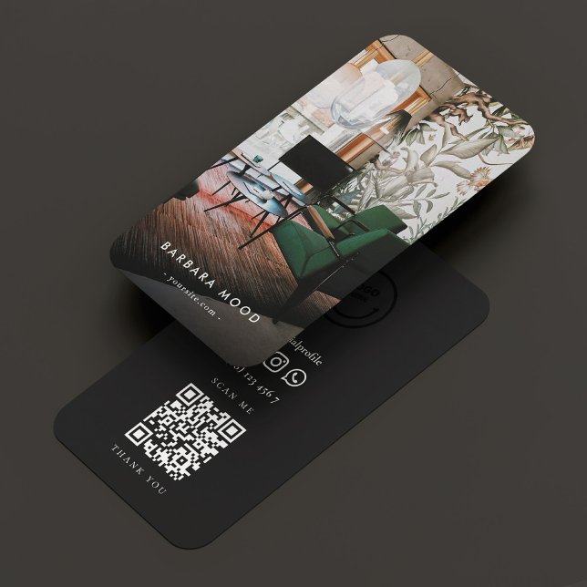 Modern Designer Portrait Foto Logo QR Schwarz Visitenkarte (Modern Designer Portrait Photo Logo QR Black Business Card
)