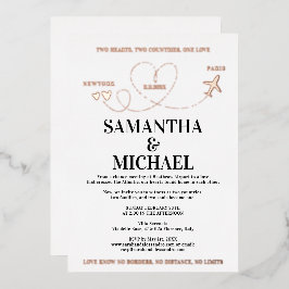 Modern Destination Wedding Airplane Heart Folieneinladung