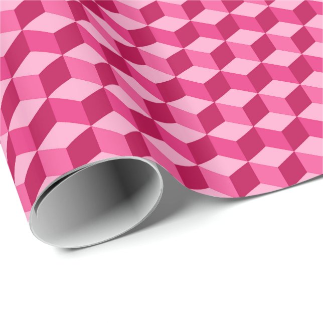 Modern Diamond Grid, Fuchsia und Light Pink Geschenkpapier (Rolleneckpunkt)