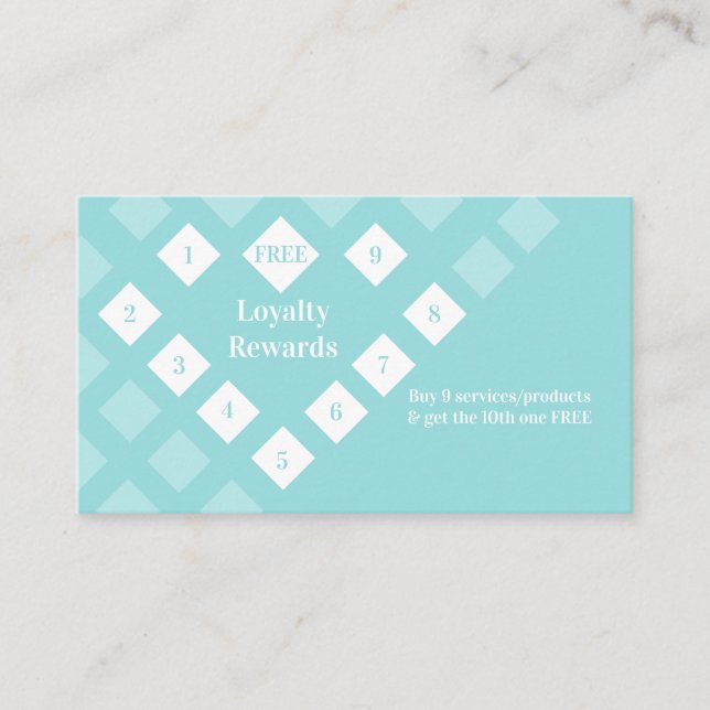 Modern Diamond Heart Loyalty Belohnungen Aqua Blue Visitenkarte (Vorderseite)