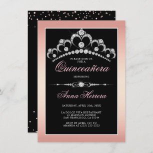 Modern Diamond Tiara Black Pink QUINCEAÑERA Einladung