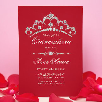 Modern Diamond Tiara Black RED QUINCEAÑERA Einladung