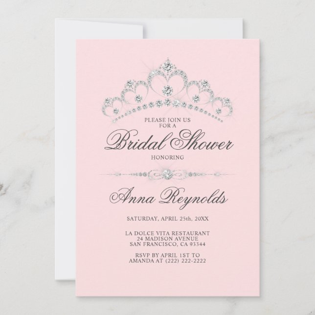 Modern Diamond Tiara BRAUTPARTY Rosa Budget Einladung (Vorderseite)