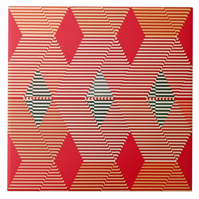 Modern Diamond Warp Print, Coral Orange Fliese (Vorderseite)