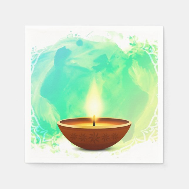 Modern Diwali Diya Green Watercolor Serviette (Vorderseite)
