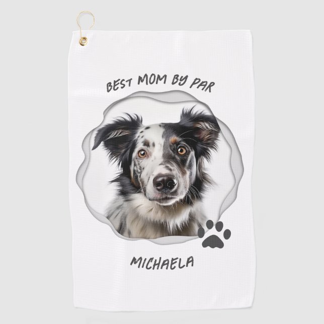 Modern Dog Beste-Mutter-Foto Golfhandtuch (Vorderseite)