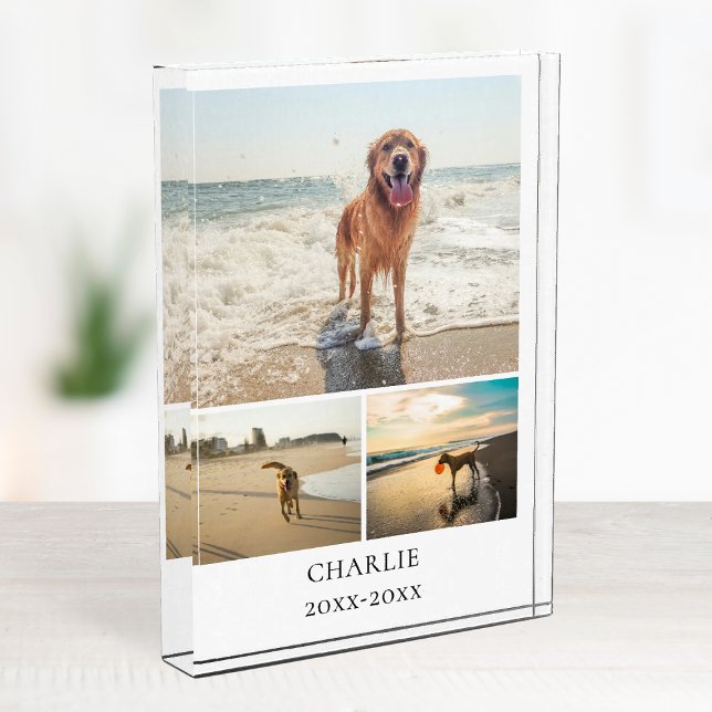 Modern Dog Keepsake Cute Personalized Pet Collage Fotoblock (Modern Dog Keepsake Cute Personalized Pet Collage Photo Block)