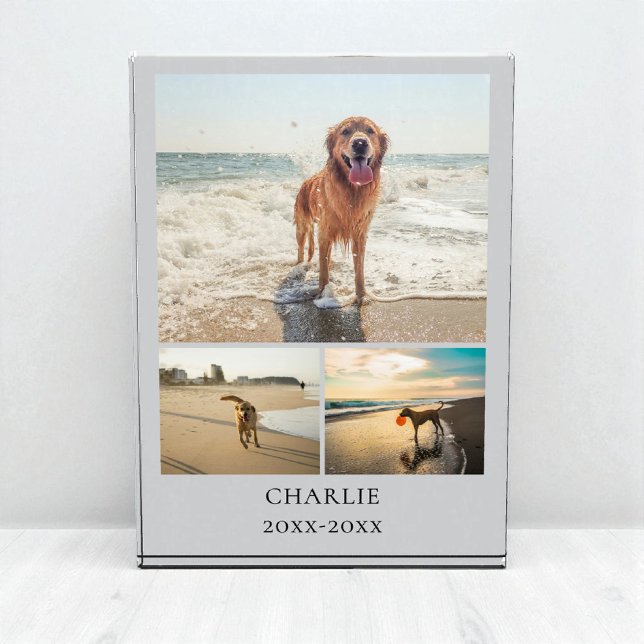 Modern Dog Keepsake Gray Personalized Pet Collage Fotoblock (Modern Dog Keepsake Gray Personalized Pet Collage Photo Block)
