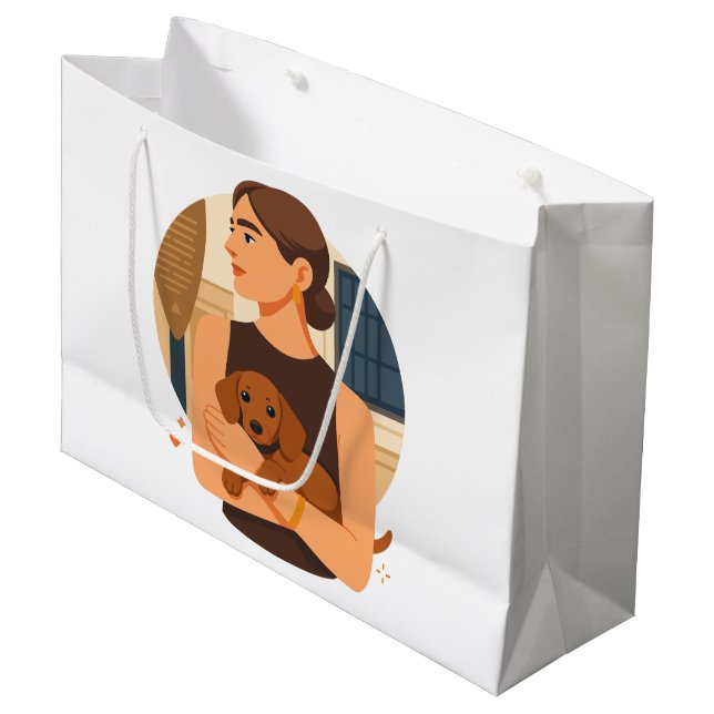 Modern Dog Mom Aesthetic With Cute Puppy Große Geschenktüte (Vorderseite Schrägansicht)