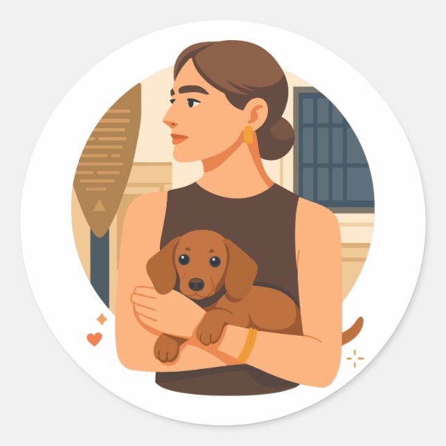 Modern Dog Mom Aesthetic With Cute Puppy Runder Aufkleber (Vorderseite)