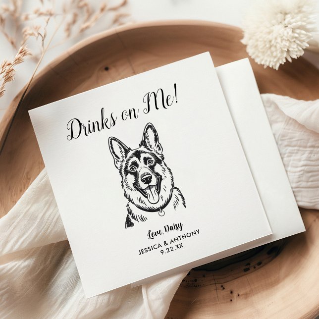 Modern Dog Wedding Cocktail Napkins  Serviette (Von Creator hochgeladen)
