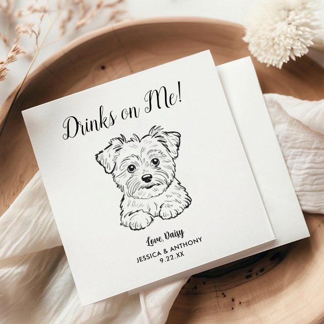 Modern Dog Wedding Cocktail Napkins  Serviette (Von Creator hochgeladen)