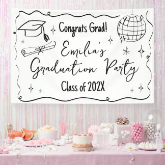 Modern doodle Graduation party backdrop Banner