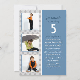 Modern Dot Foto Birthday Invitation (Steel Blue) Einladung