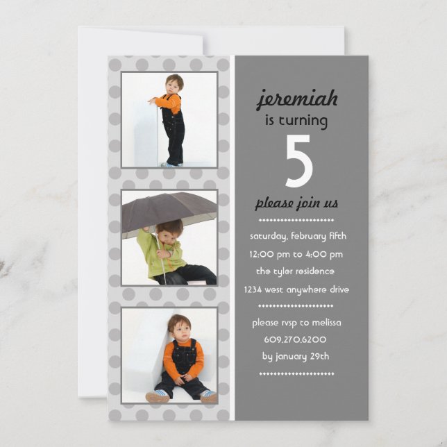 Modern Dot Foto Birthday Invitation (Sturm) Einladung (Vorderseite)