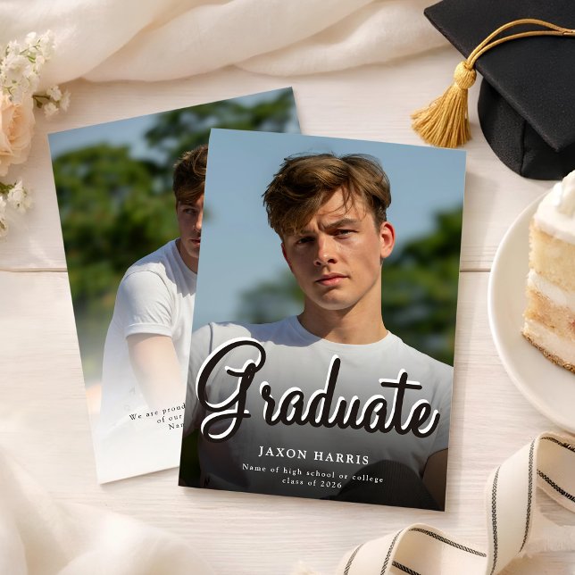 Modern Double Sided Photo Graduation Announcement Ankündigung (Von Creator hochgeladen)