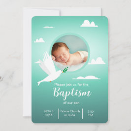 Modern Dove Teal Blue Baptism Invitation for Boy Einladung