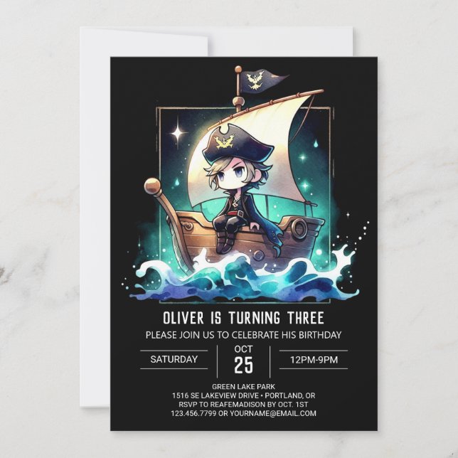 Modern Dreamy Pirate Birthday Einladung (Vorderseite)