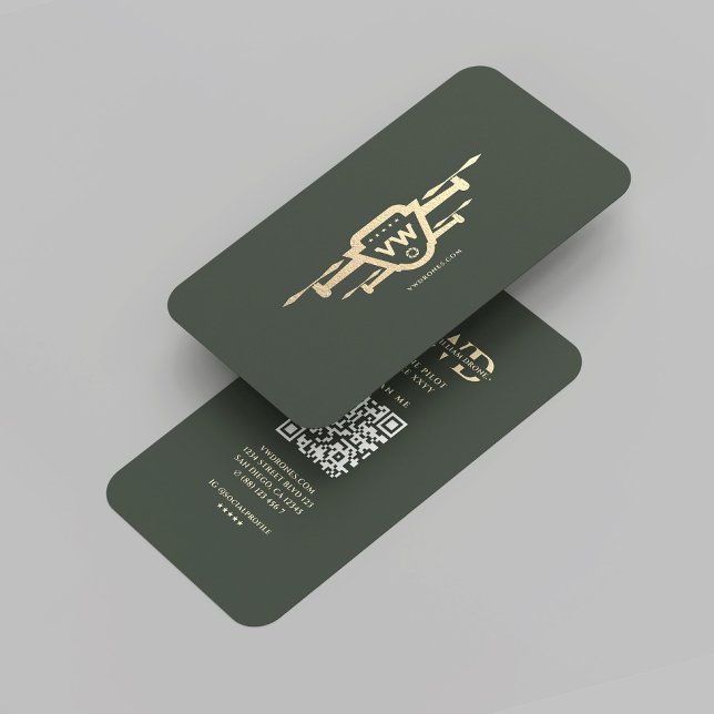 Modern Drone Pilot Monogram Green Gold Visitenkarte (Modern Drone Pilot Monogram Green Gold Professional Elegant Business Card
)