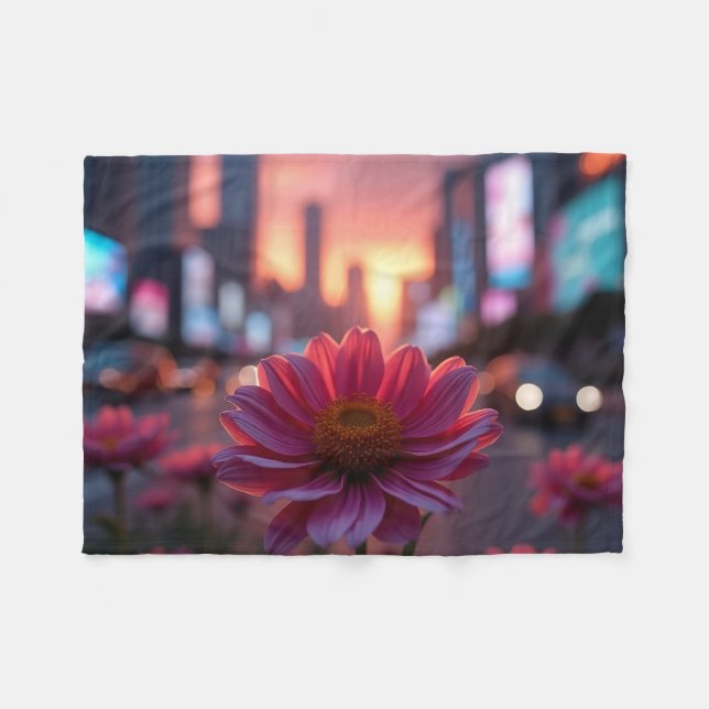 Modern Dusk Daisies Fleecedecke (Vorderseite (Horizontal))