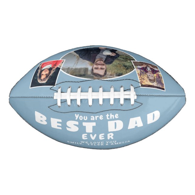 Modern Dusty Blue Best Vater Vater 3 Foto Collage Football (Vorderseite)