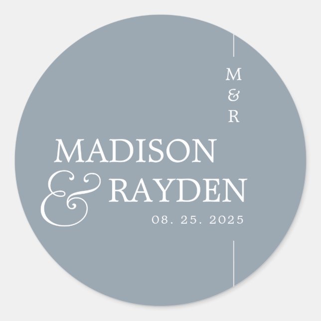 Modern Dusty Blue Chic Monogram Wedding Vielen Dan Runder Aufkleber (Vorderseite)