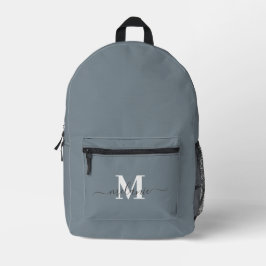 Modern Dusty Blue Custom Monogram Name Bedruckter Rucksack