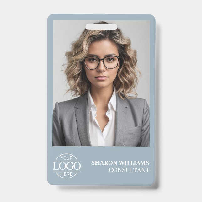 Modern Dusty Blue Employee Photo Company Logo Ausweis (Vorderseite)