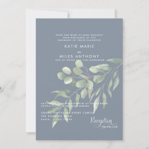 Modern Dusty Blue Eucalyptus Wedding Einladung