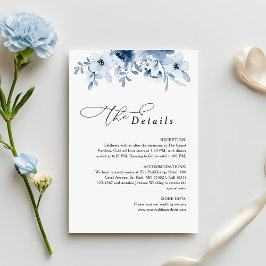 Modern Dusty Blue Floral Wedding Details Begleitkarte