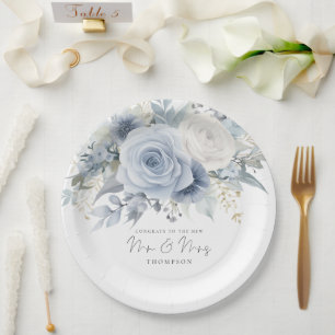 Modern Dusty Blue Florals Glückwunschs Mr. Wedding Pappteller