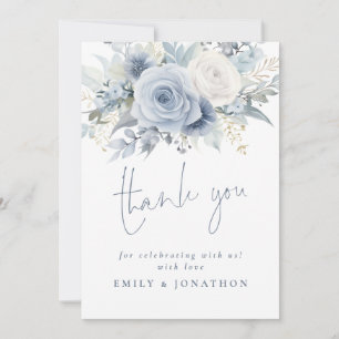 Modern Dusty Blue Florals Vielen Dank Karte