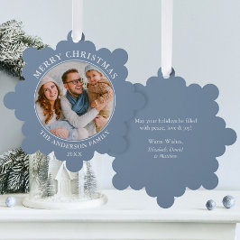 Modern Dusty Blue Frohe Weihnachten Foto Ornament Karte