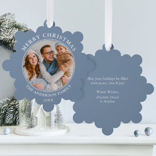 Modern Dusty Blue Frohe Weihnachten Foto Ornament Karte