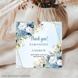 Modern Dusty Blue Greenery Gold Gastgeschenk Hochz Geschenkanhänger
