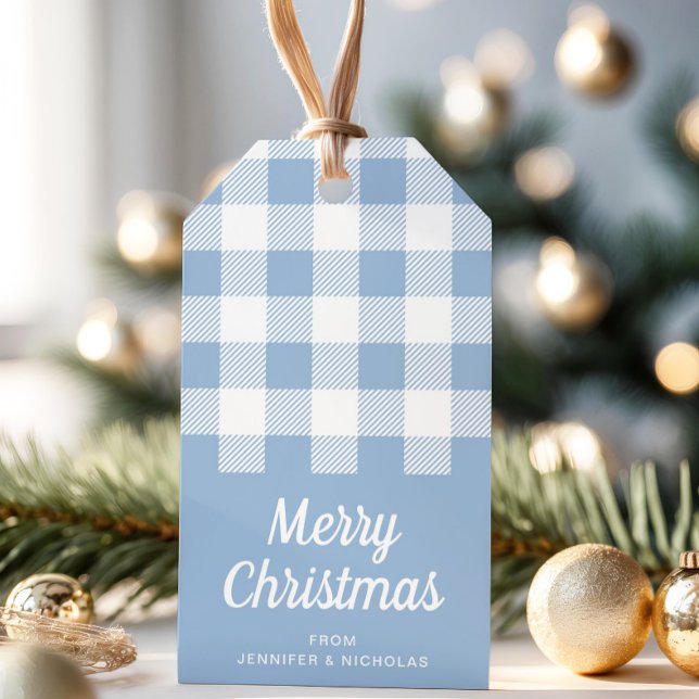 Modern Dusty Blue Kariert Frohe Weihnachten Geschenkanhänger (Modern Dusty Blue Plaid Merry Christmas Gift Tags)