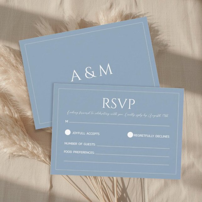 Modern dusty blue minimalist wedding RSVP karte (Von Creator hochgeladen)