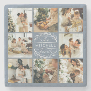 Modern Dusty Blue Monogram Initial Family Foto Steinuntersetzer