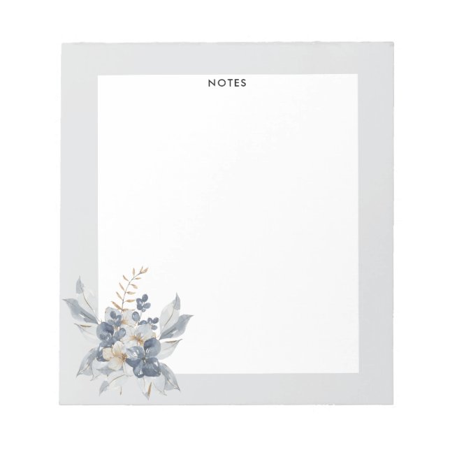 Modern Dusty Blue Navy Floral Bouquet Bridesmaid Notizblock (Vorderseite)