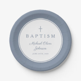 Modern Dusty Blue Religious Cross Baptism Pappteller