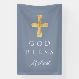 Modern Dusty Blue Religious Cross Boy Gott segne Banner