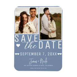 Modern Dusty Blue Save the Date 2 Foto Wedding Magnet