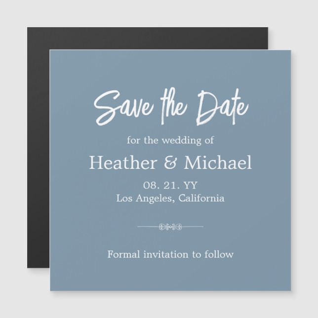 Modern Dusty Blue Save the Date Wedding Magneteinladung (Vorne/Hinten)
