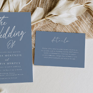 Modern Dusty Blue Script Wedding Details Begleitkarte