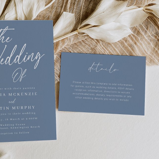 Modern Dusty Blue Script Wedding Details Begleitkarte (Von Creator hochgeladen)